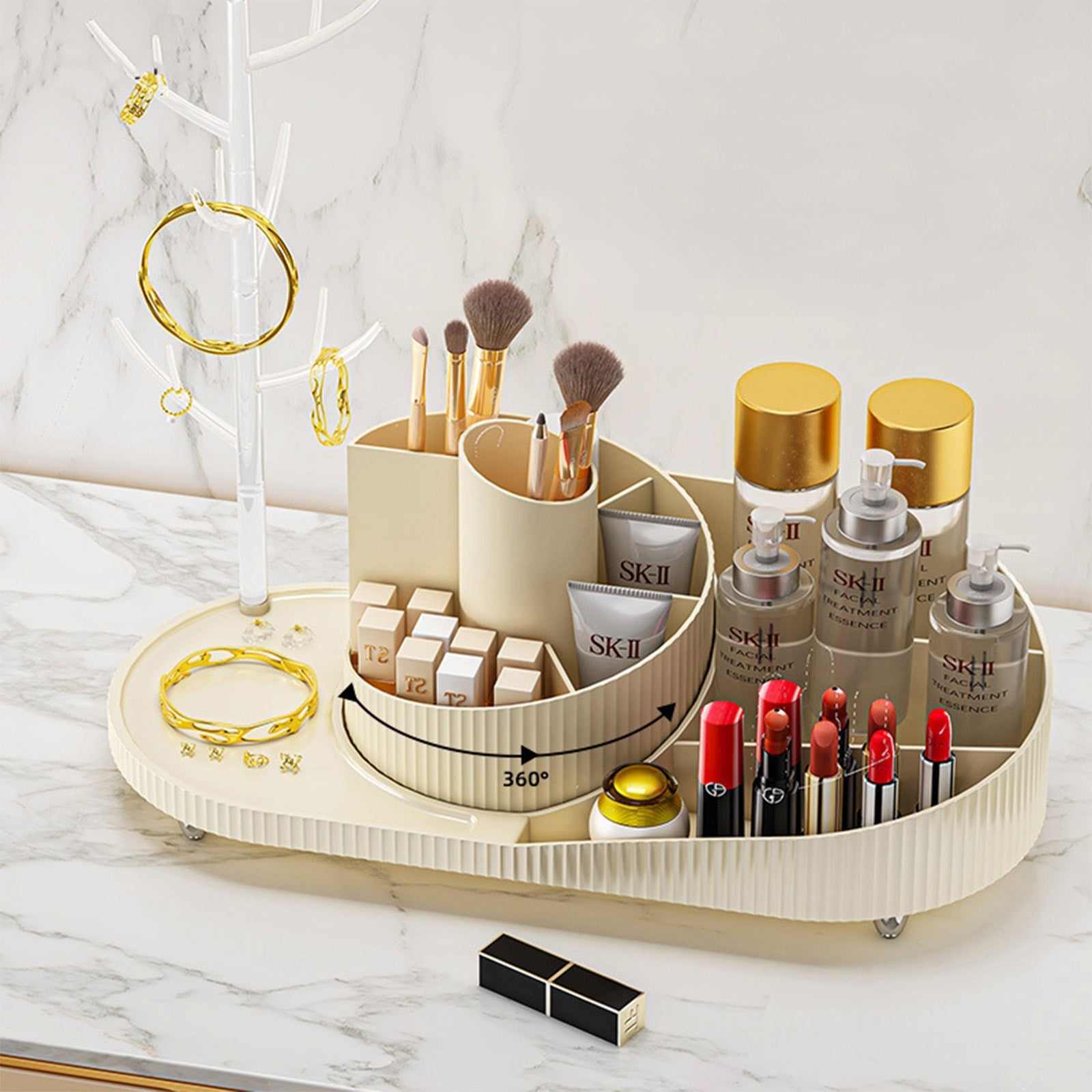 Rotating Makeup Organizer With Jewelry Storage
