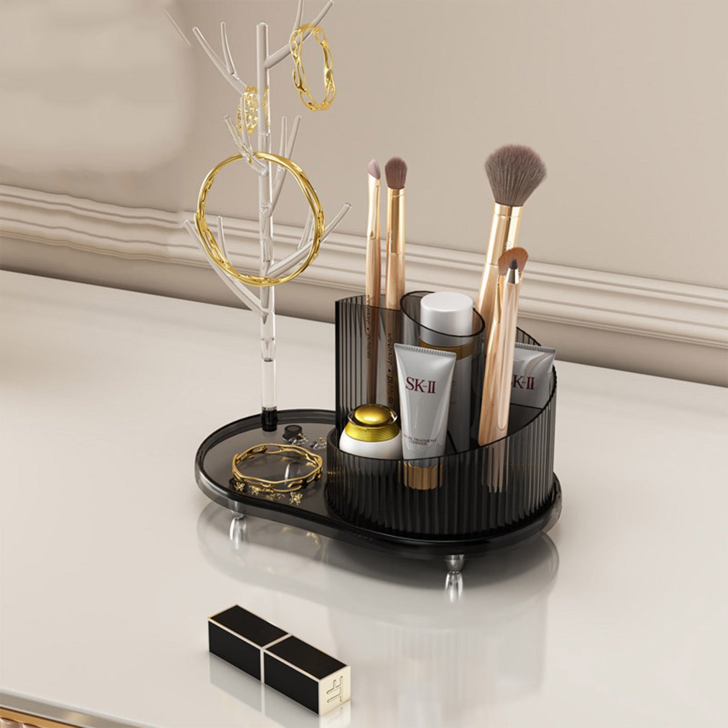 Rotating Makeup Organizer With Jewelry Storage